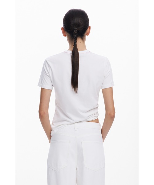 Desigual（デシグアル）の「フラワープリント クルーネックTシャツ（Tシャツ/カットソー・レディース・ホワイト/ブルー・S/XS/M/L/XL）」の6枚目の写真