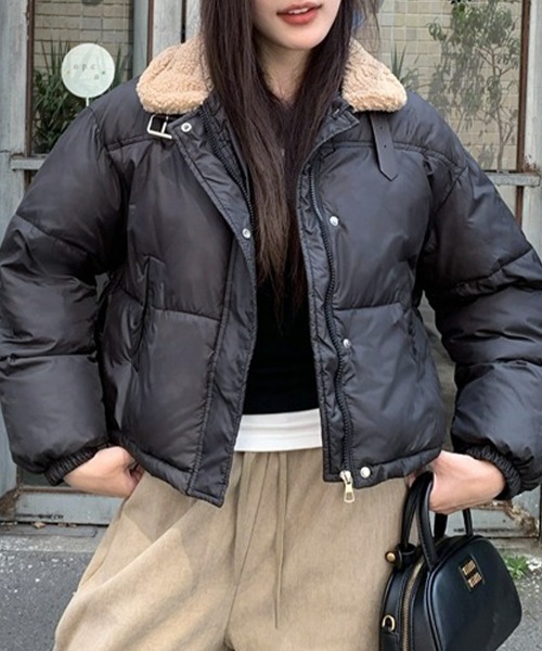 セール】襟ボアショート中綿ブルゾン（ダウンジャケット/コート