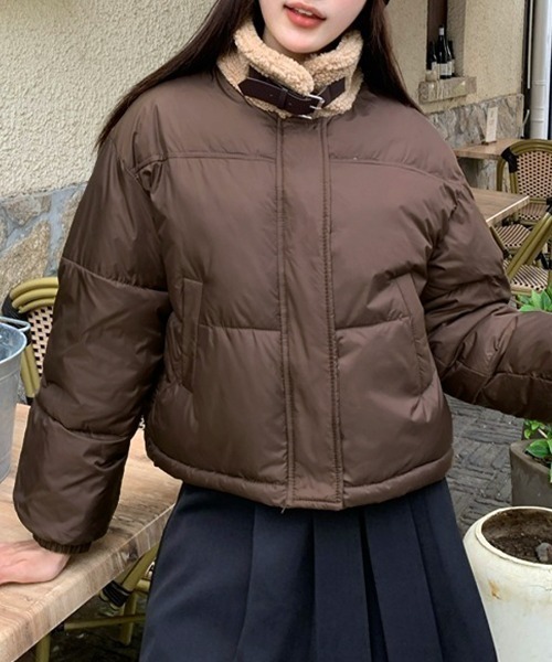 クリスチャンオジャール　ショート丈　毛混　カーキ　襟そでボア　中綿ジャケット ボア襟ショート丈ジャケット[kz569] | レディースファッション