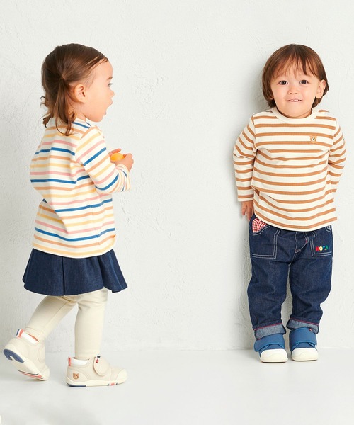 HOT BISCUITS(ホットビスケッツ)の「ボーダー柄 ワンポイント長袖Tシャツ(Tシャツ/カットソー・キッズ・マルチ/ベージュ/サファリグリーン・80cm/110cm/90cm/100cm/120cm)」の7枚目の写真