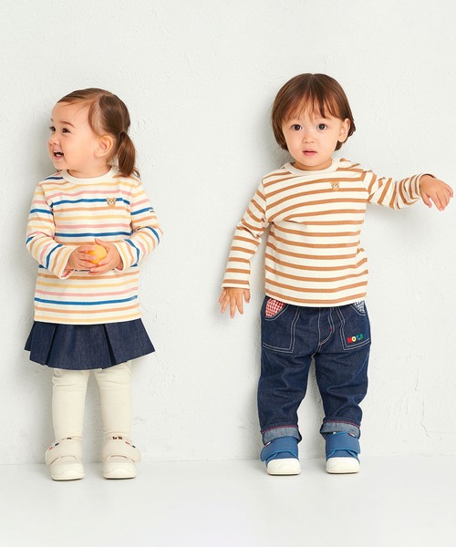 HOT BISCUITS(ホットビスケッツ)の「ボーダー柄 ワンポイント長袖Tシャツ(Tシャツ/カットソー・キッズ・マルチ/ベージュ/サファリグリーン・80cm/110cm/90cm/100cm/120cm)」の5枚目の写真