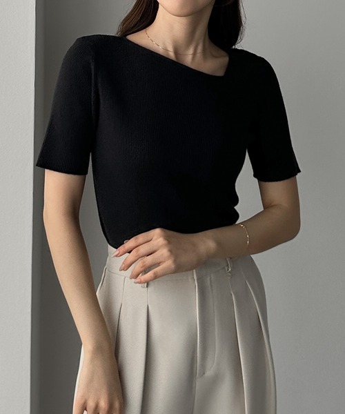 ルエレ Louere Louere アシメネックリブニット （グレージュ） Louere アシメネックリブニット[品番：AMTW0010896]｜Louere