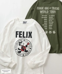 THE FELiX（フェリクス）の「【FELIX THE CAT/フィリックス・ザ・キャット】ベースボール＆ロック風 フロッキープリント ラグラン切替 ロングスリーブ/ロンT/長袖Tシャツ/ユニセックス（Tシャツ/カットソー・メンズ）」