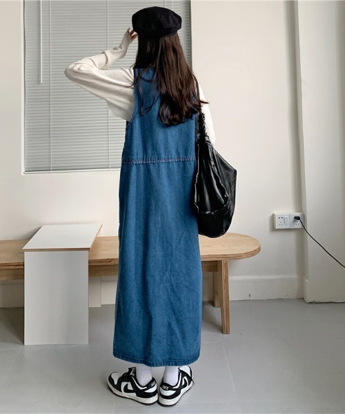 新品デニム刺繍ジャンバースカート GEVS. ジャンパースカート 綿100％ハート刺しゅうデニム