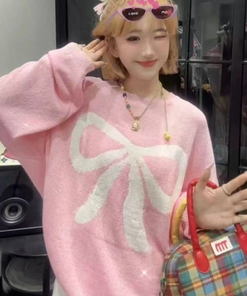 Ritzy(リッツィー)の「オーバーサイズ リボンデザインニット セーター(ニット/セーター・レディース・アイボリー/グリーン/ピンク/ブラック・FREE)」の4枚目の写真