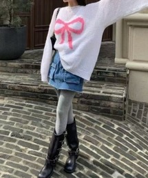オーバーサイズ リボンデザインニット セーター