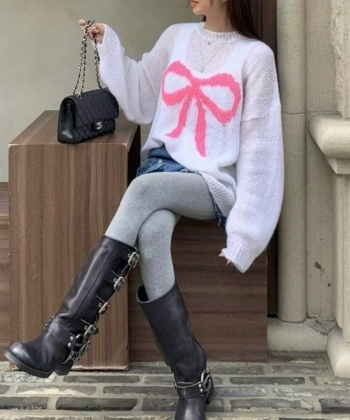 Ritzy(リッツィー)の「オーバーサイズ リボンデザインニット セーター(ニット/セーター・レディース・アイボリー/グリーン/ピンク/ブラック・FREE)」の14枚目の写真