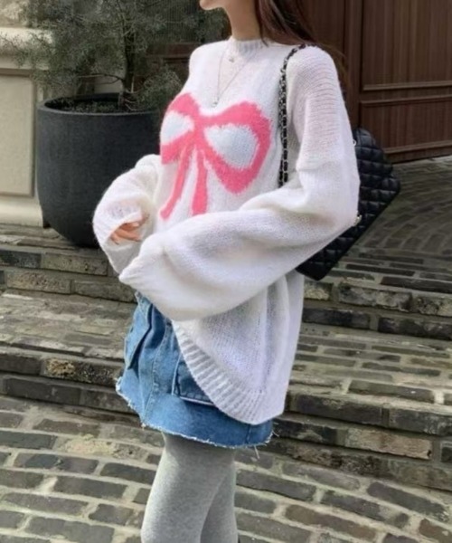 Ritzy(リッツィー)の「オーバーサイズ リボンデザインニット セーター(ニット/セーター・レディース・アイボリー/グリーン/ピンク/ブラック・FREE)」の6枚目の写真