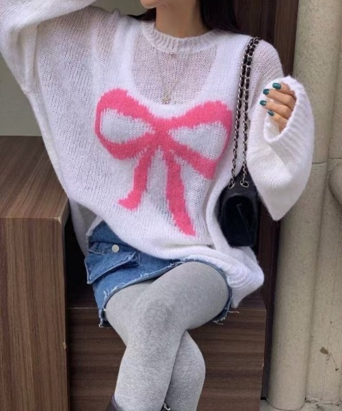 Ritzy(リッツィー)の「オーバーサイズ リボンデザインニット セーター(ニット/セーター・レディース・アイボリー/グリーン/ピンク/ブラック・FREE)」の7枚目の写真