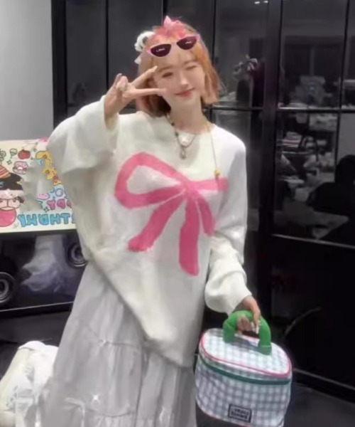 Ritzy(リッツィー)の「オーバーサイズ リボンデザインニット セーター(ニット/セーター・レディース・アイボリー/グリーン/ピンク/ブラック・FREE)」の8枚目の写真