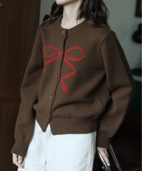 kirakiraShop(キラキラショップ)の「ラウンドネック リボン ニット カーディガン(カーディガン/ボレロ・レディース・ホワイト/ブラック/レッド/グレー/ブラウン・FREE)」の17枚目の写真