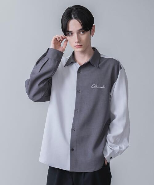 BROWNY（ブラウニー）の「BROWNY/ドライポリカラーブロックロングスリーブシャツ（シャツ/ブラウス・メンズ・ダークグレー/サックスブルー・MEDIUM/LARGE）」の2枚目の写真