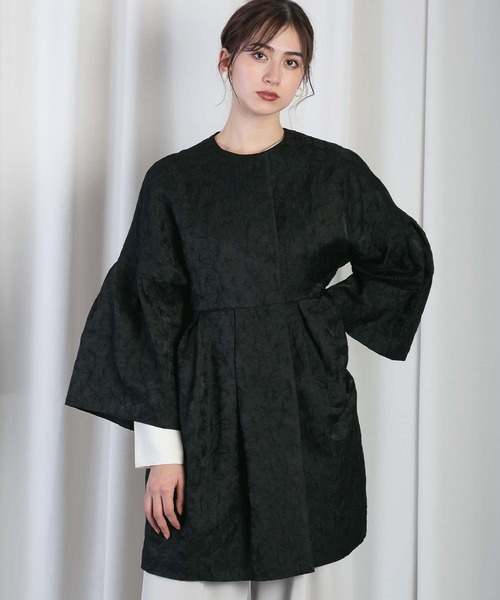 RAW FUDGE（ローファッジ）の「ボタニカルジャガードコート（ノーカラーコート・レディース・ブラック・M）」の6枚目の写真