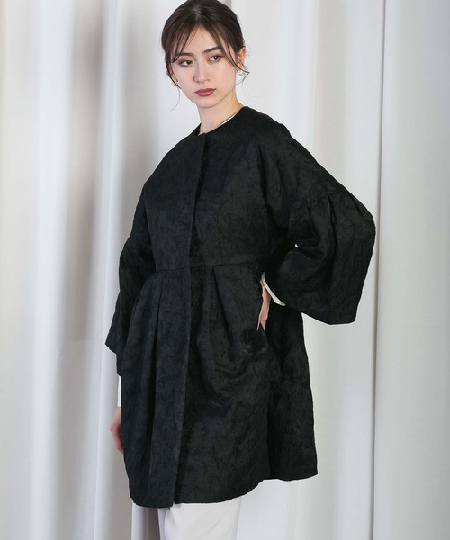 RAW FUDGE（ローファッジ）の「ボタニカルジャガードコート（ノーカラーコート・レディース・ブラック・M）」の7枚目の写真