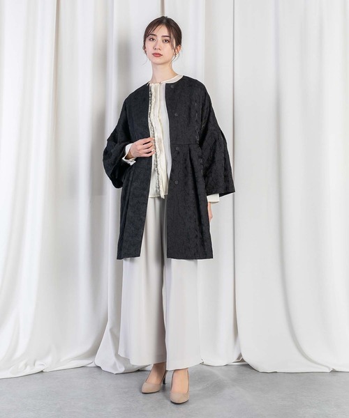 RAW FUDGE（ローファッジ）の「ボタニカルジャガードコート（ノーカラーコート・レディース・ブラック・M）」の8枚目の写真