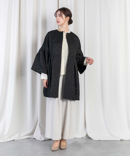 RAW FUDGE（ローファッジ）の「ボタニカルジャガードコート（ノーカラーコート・レディース・ブラック・M）」の9枚目の写真