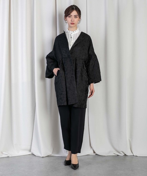 RAW FUDGE（ローファッジ）の「ボタニカルジャガードコート（ノーカラーコート・レディース・ブラック・M）」の11枚目の写真