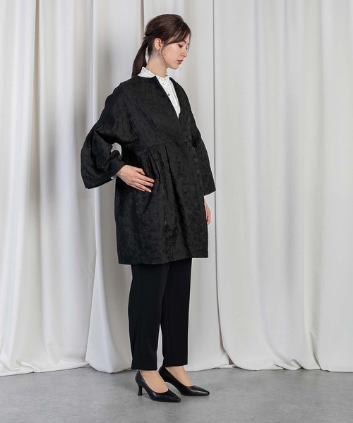 RAW FUDGE（ローファッジ）の「ボタニカルジャガードコート（ノーカラーコート・レディース・ブラック・M）」の12枚目の写真
