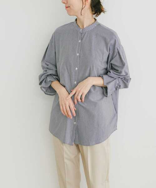 ITEMS URBANRESEARCH(アイテムズ アーバンリサーチ)の「バンドカラーソデタックカットソー(Tシャツ/カットソー・レディース・ストライプ/ホワイト・FREE)」の2枚目の写真