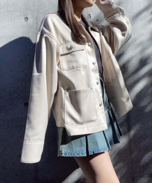 AS KNOW AS plus（アズノゥアズプラス）の「●ビッグシルエット デザインポケットワークジャケット（その他アウター・レディース・アイボリー系/カーキ系・FREE）」の7枚目の写真