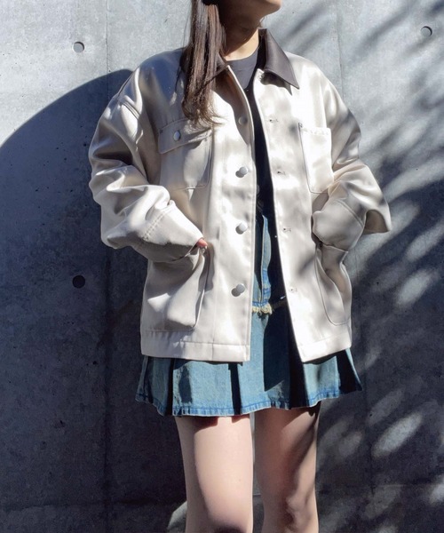 AS KNOW AS plus（アズノゥアズプラス）の「●ビッグシルエット デザインポケットワークジャケット（その他アウター・レディース・アイボリー系/カーキ系・FREE）」の5枚目の写真