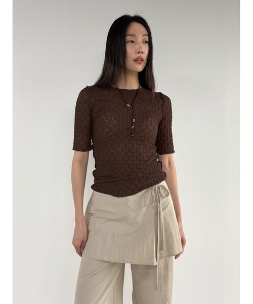 Didot.showroom(ディドット ショールーム)の「【DIDOT.】フラワーレースハーフスリーブTEE(Tシャツ/カットソー・レディース・ブラウン/ピンク/グレー/アイボリー/ブラック・FREE)」の4枚目の写真