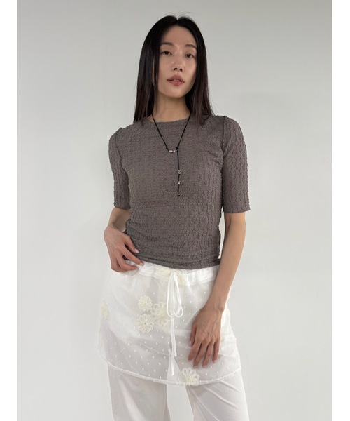 Didot.showroom(ディドット ショールーム)の「【DIDOT.】フラワーレースハーフスリーブTEE(Tシャツ/カットソー・レディース・ブラウン/ピンク/グレー/アイボリー/ブラック・FREE)」の3枚目の写真