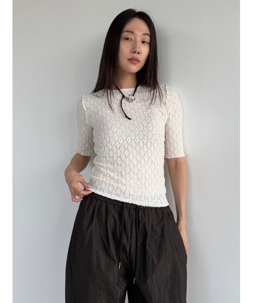 Didot.showroom(ディドット ショールーム)の「【DIDOT.】フラワーレースハーフスリーブTEE(Tシャツ/カットソー・レディース・ブラウン/ピンク/グレー/アイボリー/ブラック・FREE)」の1枚目の写真