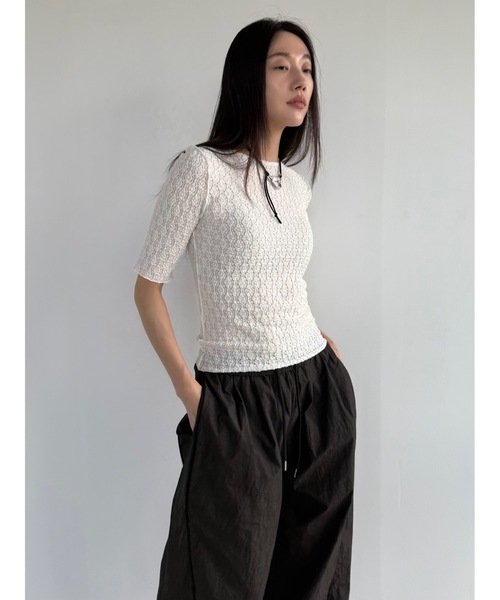 Didot.showroom(ディドット ショールーム)の「【DIDOT.】フラワーレースハーフスリーブTEE(Tシャツ/カットソー・レディース・ブラウン/ピンク/グレー/アイボリー/ブラック・FREE)」の18枚目の写真