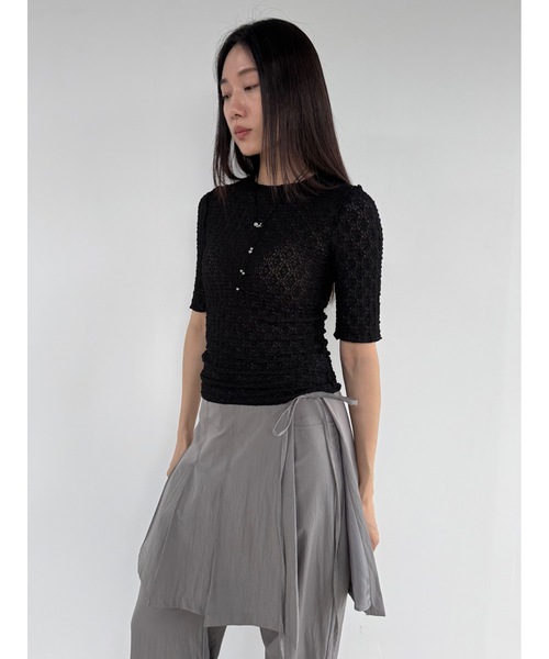 Didot.showroom(ディドット ショールーム)の「【DIDOT.】フラワーレースハーフスリーブTEE(Tシャツ/カットソー・レディース・ブラウン/ピンク/グレー/アイボリー/ブラック・FREE)」の6枚目の写真