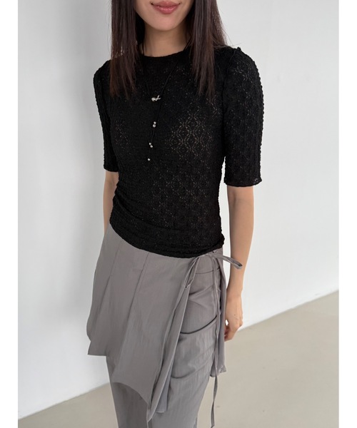Didot.showroom(ディドット ショールーム)の「【DIDOT.】フラワーレースハーフスリーブTEE(Tシャツ/カットソー・レディース・ブラウン/ピンク/グレー/アイボリー/ブラック・FREE)」の20枚目の写真