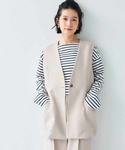 CROSS FUNCTION（クロスファンクション）の「《シワになりにくい》サマナチュラ リネンライクノーカラーVネックジレ【CF/クロスファンクション】（ベスト・レディース・ライトベージュ/ブルー/チャコールグレー・LL/L/M）」の3枚目の写真