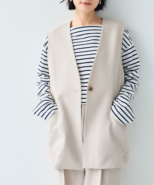 CROSS FUNCTION（クロスファンクション）の「《シワになりにくい》サマナチュラ リネンライクノーカラーVネックジレ【CF/クロスファンクション】（ベスト・レディース・ライトベージュ/ブルー/チャコールグレー・LL/L/M）」の7枚目の写真