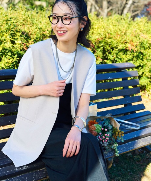 CROSS FUNCTION（クロスファンクション）の「《シワになりにくい》サマナチュラ リネンライクノーカラーVネックジレ【CF/クロスファンクション】（ベスト・レディース・ライトベージュ/ブルー/チャコールグレー・LL/L/M）」の11枚目の写真