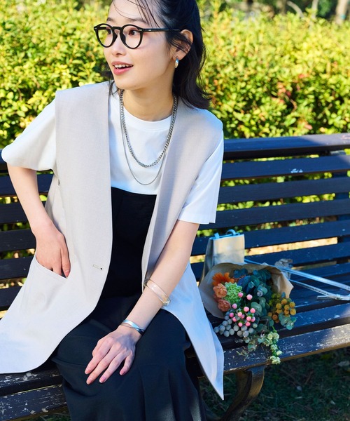 CROSS FUNCTION（クロスファンクション）の「《シワになりにくい》サマナチュラ リネンライクノーカラーVネックジレ【CF/クロスファンクション】（ベスト・レディース・ライトベージュ/ブルー/チャコールグレー・LL/L/M）」の12枚目の写真