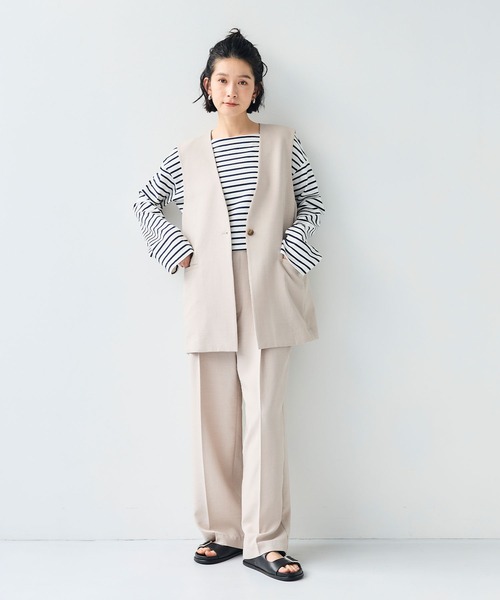 CROSS FUNCTION（クロスファンクション）の「《シワになりにくい》サマナチュラ リネンライクノーカラーVネックジレ【CF/クロスファンクション】（ベスト・レディース・ライトベージュ/ブルー/チャコールグレー・LL/L/M）」の8枚目の写真