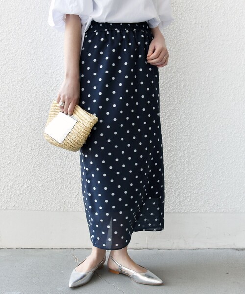 ships シップス　トップス　新品 セール】〈手洗い可能〉ウエスト ゴム シアー ドット タイト