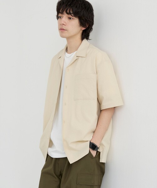 coen(コーエン)の「エンボス加工ビンテージライクオープンカラーシャツ ー吸水速乾ー(シャツ/ブラウス・メンズ・オフホワイト/ブラック/ダークグレー/ベージュ・S/M/L/XL)」の2枚目の写真