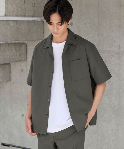 coen(コーエン)の「エンボス加工ビンテージライクオープンカラーシャツ ー吸水速乾ー(シャツ/ブラウス・メンズ・オフホワイト/ブラック/ダークグレー/ベージュ・S/M/L/XL)」の4枚目の写真