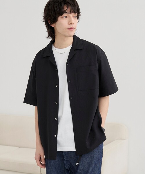 coen(コーエン)の「エンボス加工ビンテージライクオープンカラーシャツ ー吸水速乾ー(シャツ/ブラウス・メンズ・オフホワイト/ブラック/ダークグレー/ベージュ・S/M/L/XL)」の3枚目の写真