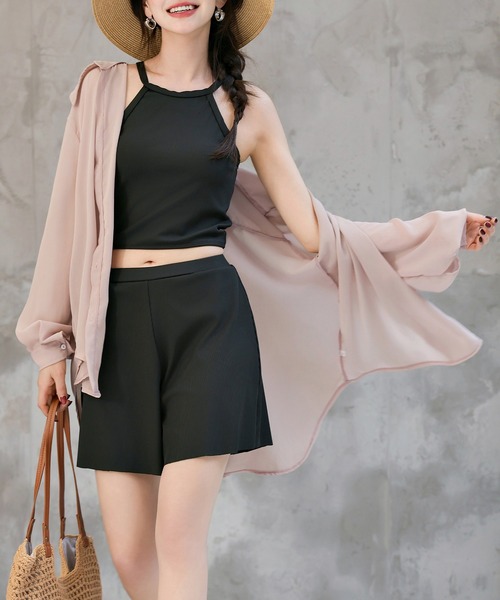 J☆SHOP　3点セット セール】レディース水着 長袖オーバーサイズシアーシャツ+