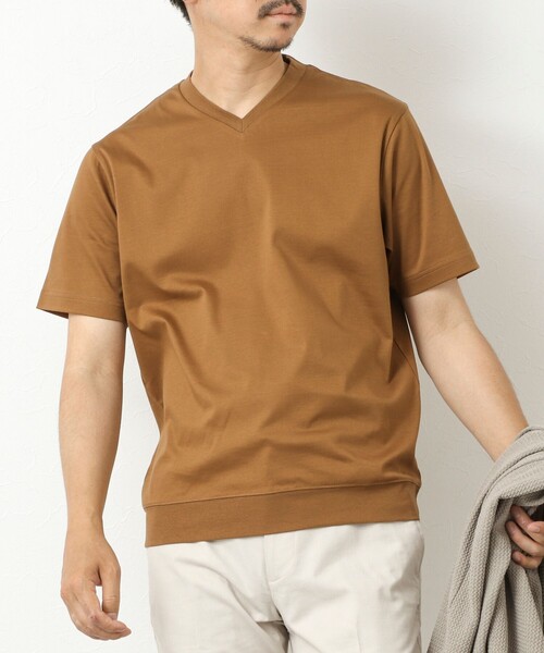 NOLLEY’S(ノーリーズ)の「《ビジカジ対応》シルケットスムース Vネック ドレスTシャツ 25SS(Tシャツ/カットソー・メンズ・ホワイト/チャコールグレー/ブラック/グレイッシュベージュ/グレイッシュブルー/キャメル/ライトグレー/ブルー・S/M/L/XL/XXL)」の8枚目の写真
