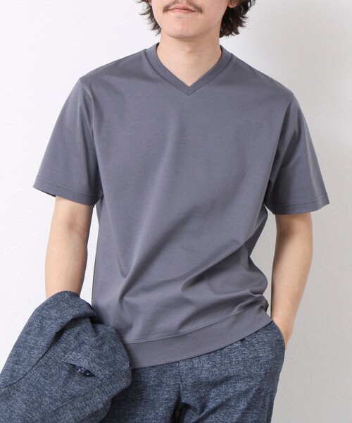 NOLLEY’S(ノーリーズ)の「《ビジカジ対応》シルケットスムース Vネック ドレスTシャツ 25SS(Tシャツ/カットソー・メンズ・ホワイト/チャコールグレー/ブラック/グレイッシュベージュ/グレイッシュブルー/キャメル/ライトグレー/ブルー・S/M/L/XL/XXL)」の3枚目の写真