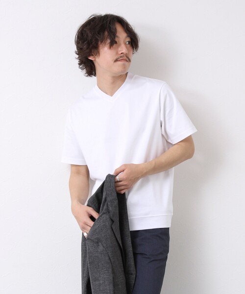 NOLLEY’S(ノーリーズ)の「《ビジカジ対応》シルケットスムース Vネック ドレスTシャツ 25SS(Tシャツ/カットソー・メンズ・ホワイト/チャコールグレー/ブラック/グレイッシュベージュ/グレイッシュブルー/キャメル/ライトグレー/ブルー・S/M/L/XL/XXL)」の10枚目の写真