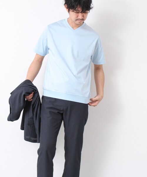 NOLLEY’S(ノーリーズ)の「《ビジカジ対応》シルケットスムース Vネック ドレスTシャツ 25SS(Tシャツ/カットソー・メンズ・ホワイト/チャコールグレー/ブラック/グレイッシュベージュ/グレイッシュブルー/キャメル/ライトグレー/ブルー・S/M/L/XL/XXL)」の16枚目の写真