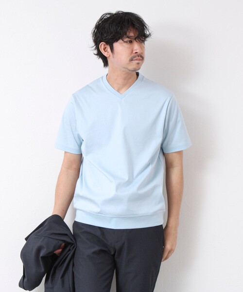 NOLLEY’S(ノーリーズ)の「《ビジカジ対応》シルケットスムース Vネック ドレスTシャツ 25SS(Tシャツ/カットソー・メンズ・ホワイト/チャコールグレー/ブラック/グレイッシュベージュ/グレイッシュブルー/キャメル/ライトグレー/ブルー・S/M/L/XL/XXL)」の17枚目の写真