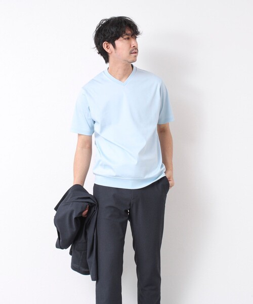 NOLLEY’S(ノーリーズ)の「《ビジカジ対応》シルケットスムース Vネック ドレスTシャツ 25SS(Tシャツ/カットソー・メンズ・ホワイト/チャコールグレー/ブラック/グレイッシュベージュ/グレイッシュブルー/キャメル/ライトグレー/ブルー・S/M/L/XL/XXL)」の19枚目の写真