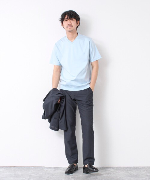 NOLLEY’S(ノーリーズ)の「《ビジカジ対応》シルケットスムース Vネック ドレスTシャツ 25SS(Tシャツ/カットソー・メンズ・ホワイト/チャコールグレー/ブラック/グレイッシュベージュ/グレイッシュブルー/キャメル/ライトグレー/ブルー・S/M/L/XL/XXL)」の20枚目の写真