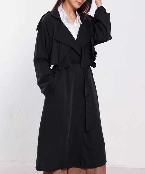 maison de LATIR(メゾンドラティール)の「春こそ本番!着るだけで美しい薄手テロントレンチコート(トレンチコート・レディース・ブラック/ブラウン・M/L)」の1枚目の写真