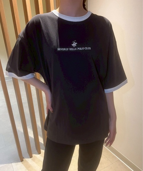 BEVERLY HILLS POLO CLUB（ビバリーヒルズポロクラブ）の「【BEVERLY HILLS POLO CLUB/ビバリーヒルズポロクラブ】刺繍半袖Tシャツ（Tシャツ/カットソー・レディース・ホワイト系3/ブラック系2/ブラック系4/ネイビー系2/ホワイト系1/ホワイト系2/ブラック系1/ブラック系3/ネイビー系1・M/L/LL）」の7枚目の写真